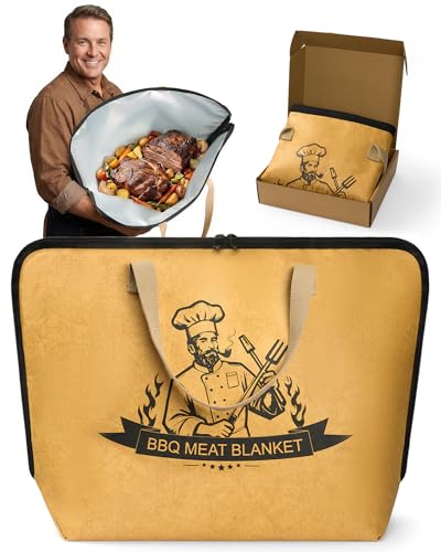 Elviros Travel BBQ Blanket for Resting Meat,21in Reusable Insulated Meat Resting Bag with Wide Mouth for Brisket, Turkey,Pork Shoulder,Grill and Smoker Accessories,Camping Outdoor Gifts for Men Dad