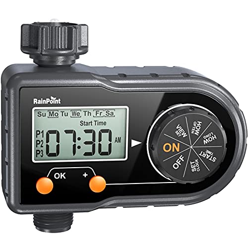 RAINPOINT Sprinkler Timer, Water Timer for Garden Hose Programmable Irrigation Timer with 3 Watering Programs, Week Day Cycle Frequency, Manual Automatic Irrigation System Controller, for Lawn Pool