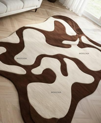 Image of Hand Tufted Wool Rug 6x8 Ft - Modern Irregular Shape Aesthetic Carpet, 1 Inch Thick Pile, Anti-Skid Backing, Soft Handmade Woolen Area Rug for Living Room, Bedroom, Hall Decor