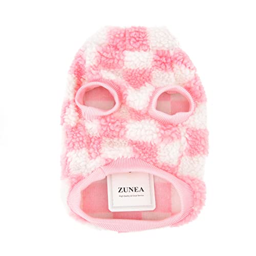 Zunea Fuzzy Dog Jumper for Small Dogs Warm Fleece Winter Jacket Coat Plaid Puppy Clothes Fluffy Pullover Sweater Coat Soft Pet Apparel for Dogs Girl Boy Chihuahua Yorkie Cat Pink L - Image 3