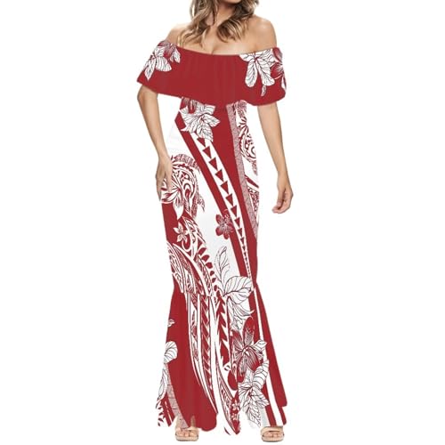 Image of Polynesian for Women S-7XL Off Shoulder Maxi Dress Hawaiian Summer Dresses