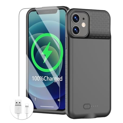 GIN FOXI Battery Case for iPhone 12/12Pro, Charging Case Rechargeable 8500mAh Battery Pack Ultra-Slim Anti-Fall Protection Charger Cover Extended Juice Box for 12Pro/12 (6.1 inch) Black