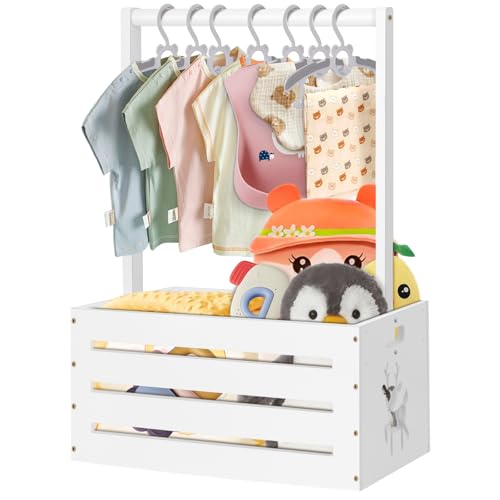 Wooden Baby Shower Crate Closet Large Baby Toy Storage Basket with Handle 30x16x11 for Newborn Boys Girls Pregnancy New Parents Gifts - White Color