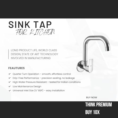 Image of 10X Rotatable Brass Kitchen Sink Tap ST-441123 Wall Mount Chrome Plate