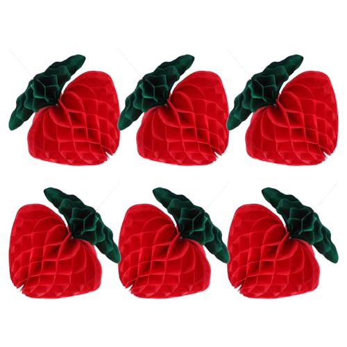 DIYEAH Lot de 6 Boules en Papier de Soie Alvéolé Motif Fraise 20 CM Décoration Suspendue Rouge pour Fête D’Garçon et Filles Shower et Anniversaire Ornement Léger et Festif pour Déco