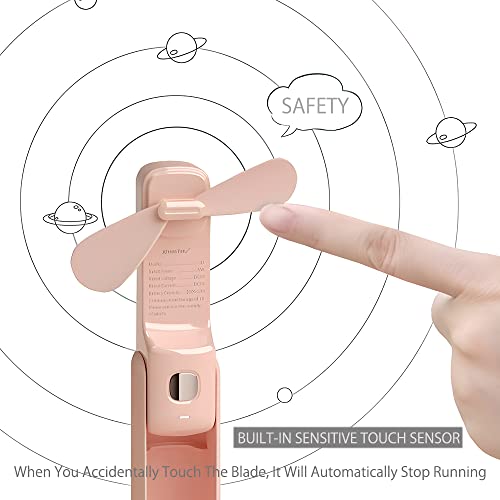 Jamonxi Handheld Mini Fan Rechargeable 3 In 1 Usb Fans, Battery Operated Small Personal Portable Fan For Travel 3 Speeds, Hand Held Fans For Women Foldable Pink With Power Bank And Flashlight #TOP4