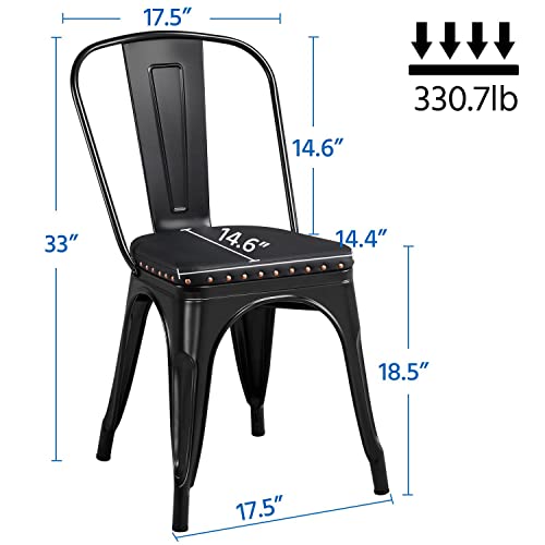 Yaheetech 4Pcs Metal Dining Chairs With Pu Leather Seat High Back Soft Cushioned Industrial Classic Iron Chairs Chic Dining Bistro Cafe Coffee Chair 18 Inch Black #TOP2