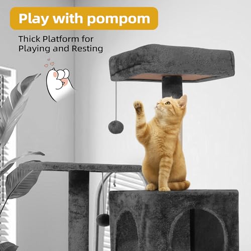 Image of 54inch Large Cat Tree Tower Condo with Hammock for Indoor Cats, Soft Plush Multi-Level Climbing Tree Cat House with Cat Cave, Scratching Post, Sisal Rope, Grey Black