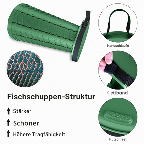 Hesanzol Tragbarer Teleskophocker, einziehbarer Klapphocker für Camping, Garten, Angeln, Wandern, Reisen, Grillen, verstellbare Klapphocker, maximale Traglast 180 kg