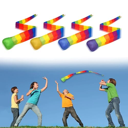yeemeen Schweifball Kinder, 4Pcs Kometenball, Ball Regenbogen Schweif, Catch Tail Ball Sicher für den Außen- und Innenbereich, Geschicklichkeitsspiel für Kinder, Fangen und Werfen