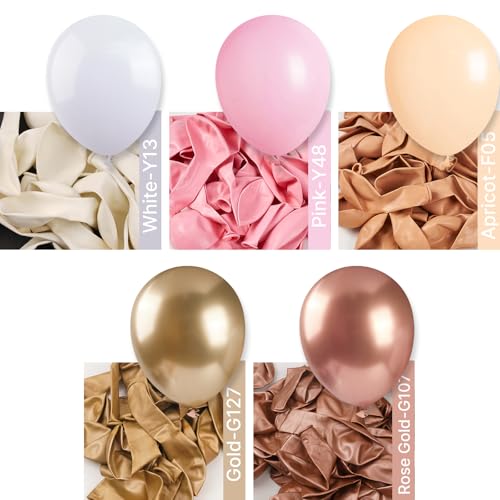 Image of PartyWoo Nude and Gold Balloon Arch Kit 140pcs Different Sizes of 18 12 10 5 Inch Metallic Gold White Pink Rose Gold Confetti Balloons for Wedding Engagement Princess Girl Birthday Party Decorations