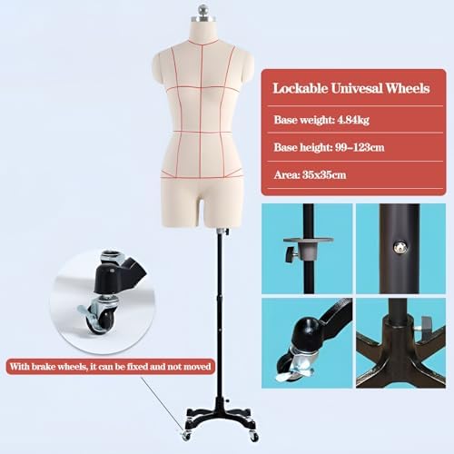 Adjustable Mannequin Dress Form on Wheels - Full-Size Tailor Dummy for Sewing, Ideal for Dressmaking, Crafting & Fashion Design, Height Adjustable Adult Torso
