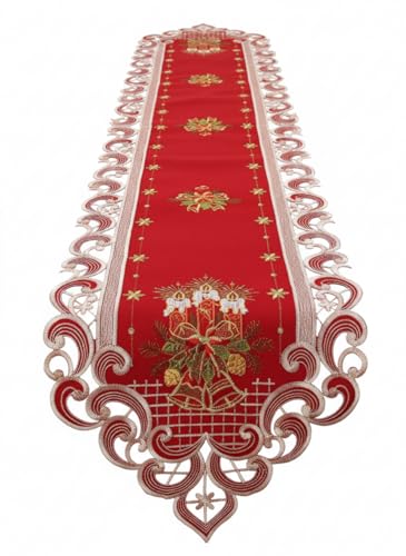HanaQi Weihnachten Tischläufer Tischdecke Dunkelrot Leinenoptik Rot...