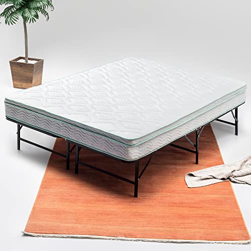 Zayton, 14-Inch Foldable Metal Platform Bed Frame with Tool Free Setup, Sturdy Steel, No Box Spring Needed, Queen, Black