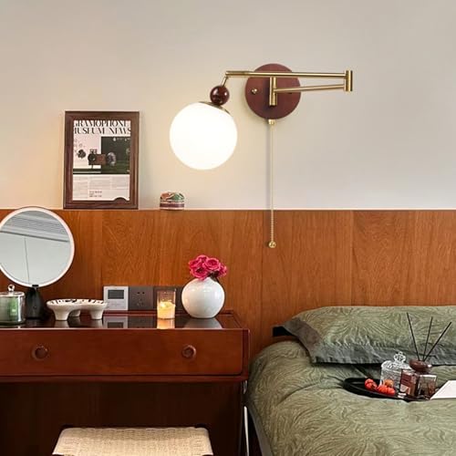 Aplique de Pared Moderno con Base E27 y Interruptor de cordón, Giratorio 360°+180°, Brazo basculante Plegable, decoración Vintage para Sala de Estar y Dormitorio.