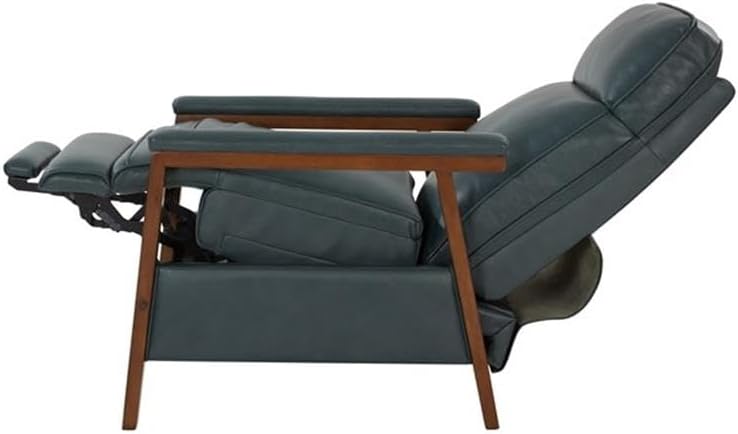 Pemberly Row Leather Push Thru The Arms Recliner, Roma Bluegray Upholstery, 43.3 in High, Hardwood Plywood Frame, Pocketed Coil Springs, Rustic Brown Finish, Modern Style Living Room Chair