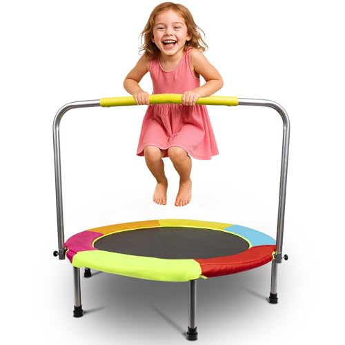 HLC 37 Zoll (95 cm) faltbares Kleinkind-Trampolin mit Sicherheitshaltegriff - Indoor & Outdoor Mini-Trampolin für Kinder, max. Gewicht 60 kg