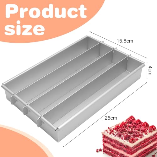 Miniatura 3 de Gohytal Molde Para Hornear Rectangular, Ajustable, Rectangular, De Aleación De Aluminio, Con 4 Compartimentos, Molde Rectangular Para Tartas, Tostadas, Panes, Hornear, Tartas En Capas, Tiramisú