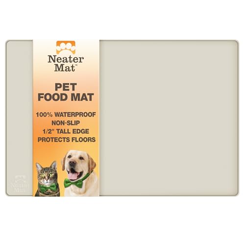 Neater Pet Brands Neater Mat Pet Mats for Food and Water, Cat & Dog Bowl Mat Waterproof Silicone, Feeding Tray, Dog Food Mats for Floors, Placemat w/Raised Edge for Under Bowls, 16” x 10”, Cream
