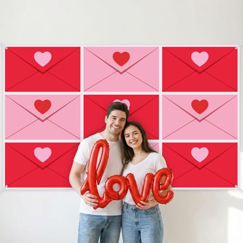 Hahafelt Valentine's Day Love Letter Backdrop Banner 44 x 72 Inch Valentine's Day Red and Pink Background Decoration for Photography Marriage Backdrop Anniversary Party Decor