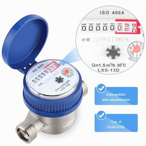 Compteur d'Éau Froide Compteur d'eau Débit, Débitmètre d'Éau pour Jardin Et Maison, Kit de Raccordement pour Compteur d'eau de Jardin Compteur d'eau Froide - 15 mm - 1/2"