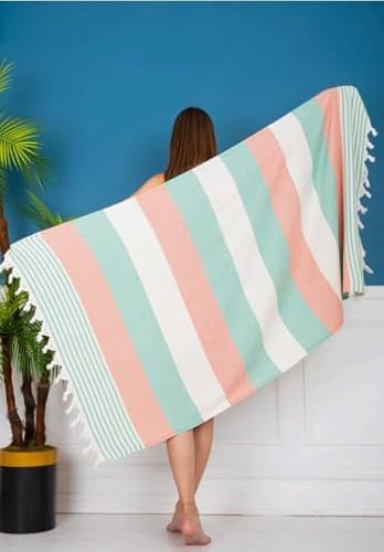 Turkish Cotton Peshtemal Beach Towel 90x180 cm – Washed Soft Fabric, Quick Dry, Lightweight Hammam Towel – Green