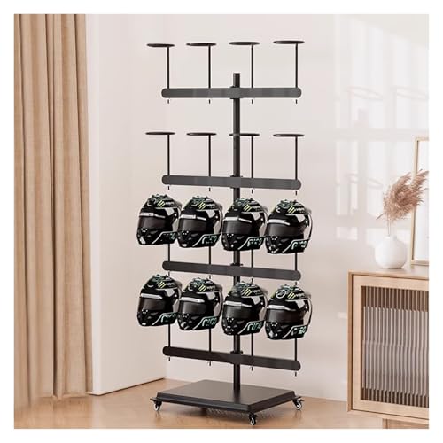 Large Commercial Motorcycle Helmet Rack, Portable Hard Hat Storage Rack with Wheels for Retail Store/Race Track/Racing Circuit/Pantry, Adjustable Height