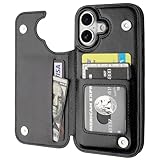 ONETOP Compatible with iPhone 17 Wallet Case with Card Holder, PU Leather Kickstand Card Slots Case, Double Magnetic Clasp and Durable Shockproof Cover 6.3 Inch (Black)