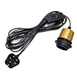 Plug in Pendant Light Cord Fitting, 5M Light Cable with Switch and Plug, E27 Lamp Holder, Plug in Ceiling Light, DIY Creative Table Lamp Fitting, Hanging Light Kit for Various Lampshade, Gold