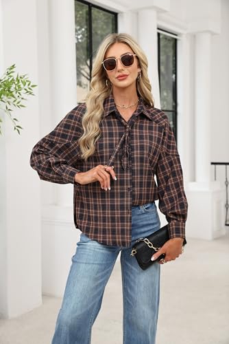 AKODOZO Womens Oversized Tie Neck Button Down Blouse Long Sleeve Shirt Business Casual Work Top for Daily Wear — view 5