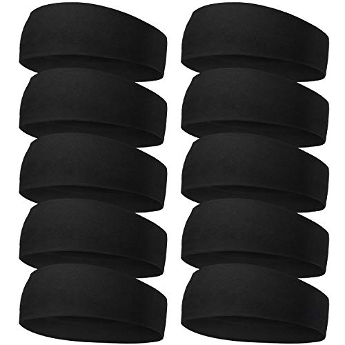 Headbands For Women Cotton Stretch Headbands Elastic Yoga Hairband for Teens Girls Women Adults, Assorted Colors, 10 Pieces (Black)