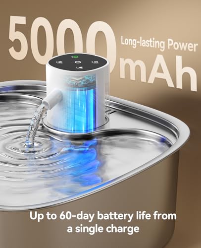 Image of Cordless Wider Tray Dog Water Fountain, 5000mAh Battery Operated Dog Water Bowl Dispenser with 3 Motion Sensor, FEELNEEDY Stainless Steel Pet Water Fountain for Multi-Pets, Easy Setup & Clean, 8L