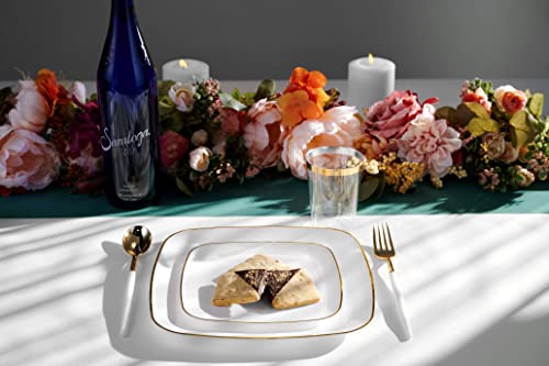 Bloomingoods Plastic Disposable Square Dessert Plates | 50-Pack 7.5 Inches White With Gold Rim Square Plates | Ideal For Weddings, Parties, Catering | Heavy Duty & Non Toxic #TOP6