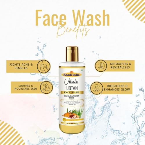 Image of Khadi Ubtan Face Wash 200ml | Herbal & Natural | With Turmeric, Saffron & Sandalwood for Tan Removal, Skin Brightening | SLS & Paraben Free | All Skin Types | For Men & Women