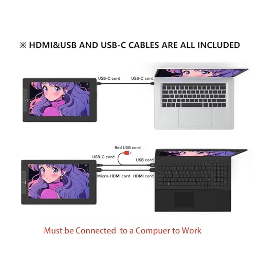 VEIKK Grafiktablett mit Display, VK1200 FHD IPS 11,6 Zoll Grafiktabletts mit 100% sRGB Bildschirm, 6...