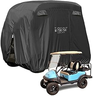 10L0L 4 Passenger Golf Cart Cover Fits EZGO, Club Car, Yamaha, 400D Waterproof Windproof Sunproof Outdoor All-Weather Polyester Full Cover with Three Zipper Doors - Black