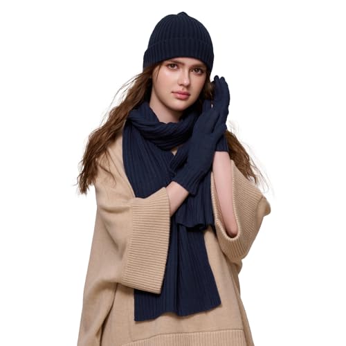 3 in 1 Women’s 100% Merino Wool Hat Gloves Scarf Set, Single Wool Scarf for Women, Winter Essentials