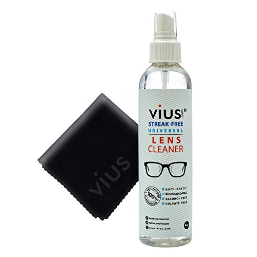 Lens Cleaner  vius Premium Lens Cleaner Spray for Eyeglasses, Cameras, and Other Lenses - Gently Cleans Bacteria, Fingerprints, Dust, Oil (8oz)