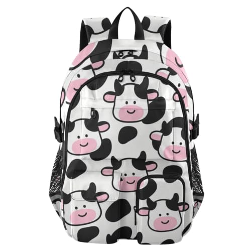 Mochila escolar de 17.5 pulgadas con gran capacidad y diseño de vaca rosa para adultos