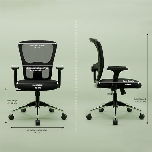 Image of Green Soul Jupiter Lite (Mid Back) | Ergonomic Office Chair for Work | 3 Year Warranty | Single-Lock Synchro Tilt Recline Mechanism | 1D Armrest | Material Nylon | Adjustable Lumbar | Black