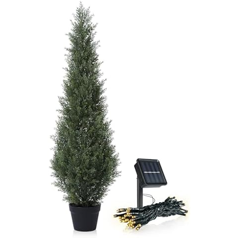 OAKRED Artificial Cedar Topiary Trees for Outdoors 4ft Fake Cypress Plants with Solar Light String, Faux UV Resistant Plants for Home Front Porch Decor，Set of 1 Cover