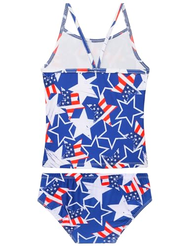 Image of Girls Tankini Swimsuit UPF50+ Ruffle 2 Piece Bathing Suit Full Coverage Kids Swimwear Ages 2-14 Years
