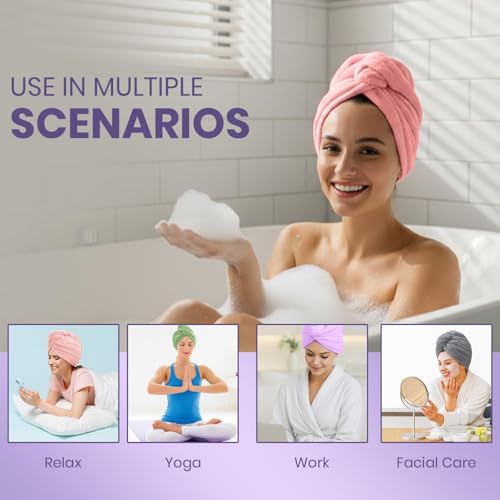 Image of Zuvexa Hair Towel Wrap for Women-Quick Drying Microfiber Towel for Hair with Elastic Loop for Tying-Super Absorbent Head Towels Wrap for Ladies Hair Turban (Pack of 2 Multicolour) (2)