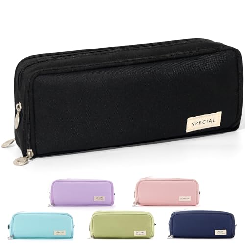 Estojo para lápis de grande capacidade CICICIMELON com 3 compartimentos, bolsa para canetas para escola, adolescentes, meninos e mulheres (preto)