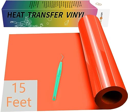 Image of HTVRONT Heat Transfer Vinyl HTV Vinyl Rolls - 12 inch x 15ft Neon Orange Iron on Vinyl for All Cutting Machines, HTV Vinyl for Shirts - Easy to Cut & Weed for Heat Vinyl Design