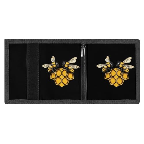 Bees on Top of Honeycombs Trifold Wallets for Men Women Ultra Thin Card Holder Purse with Zip Coin Pocket4
