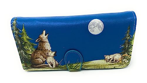 Shag Wear Wolf Pack Howling at the Moon Large Wallet for Women and Teen Girls Vegan Faux Leather Blue 7