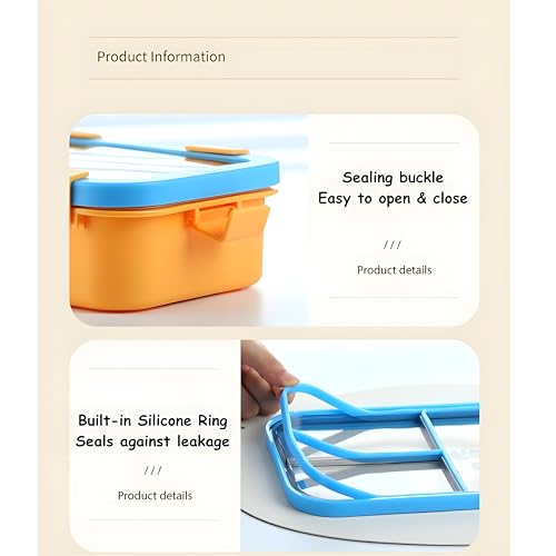 Image of Kids Tiffin Box Leakproof Lunch Box with 3 Compartments & Spoon | Food Grade BPA-Free Plastic Bento Lunch Box for School Boys & Girls | Airtight Snack Container for Kids & Office Use (700ml)