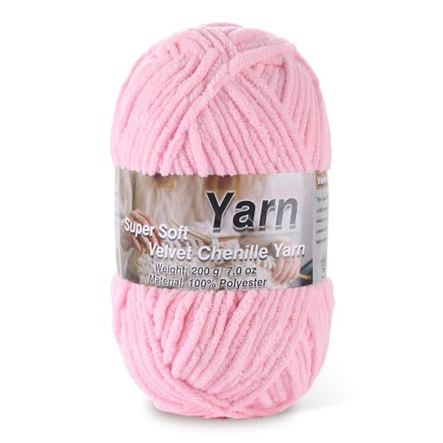 Image of Chunky Chenille Yarn for Baby Blanket Yarn for Crocheting - 7.05oz Super Soft Chenille Plush Yarn - Bulk Thick Yarns Used for Making Scarves, Blankets, Stuffed Animals, DIY Craft (Pink)
