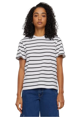 Urban Classics Camiseta de Manga Corta para Mujer a Rayas, Blanco/Negro, M